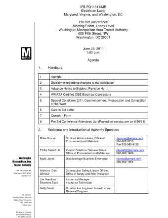 IFB-FQ11311/MR  Electrician Labor  Maryland, Virginia, and Washington, DC  Pre-Bid Conference