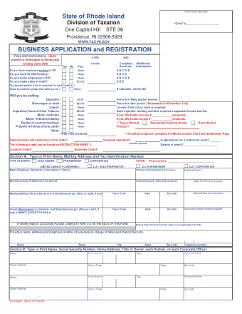 State of Rhode Island  Division of Taxation  PERMIT #________________________  One Capitol Hill