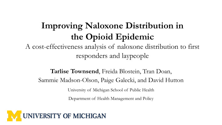 improving naloxone distribution in the opioid epidemic