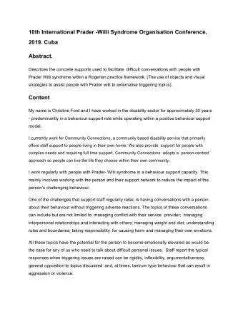 10th International Prader -Willi Syndrome Organisation Conference,  2019. Cuba  Abstract.