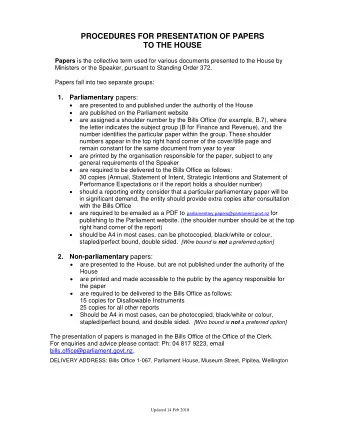 PROCEDURES FOR PRESENTATION OF PAPERS  TO THE HOUSE Papers is the collective term used for various
