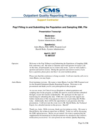 Outpatient Quality Reporting Program  Support Contractor  Pop! Filling in and Submitting the