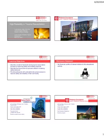 6/20/2018  High Reliability in Trauma Resuscitation  Todd Nickoles, MBA, BSN, RN  Trauma Program