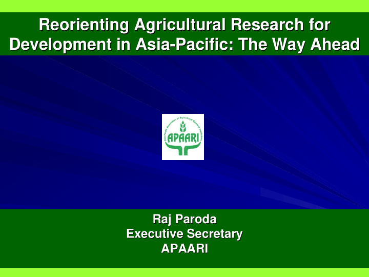 reorienting agricultural research for reorienting