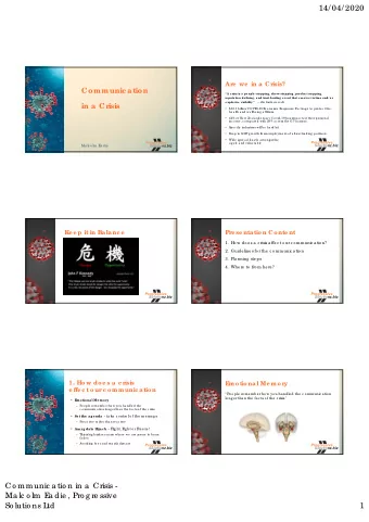 14/ 04/ 2020  Are  we  in a  Crisis?  Communic ation  A c r  isis is a pe ople - stopping,