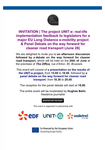 About the UNIT-e results presentation and the panel debate on the future of electric mobility