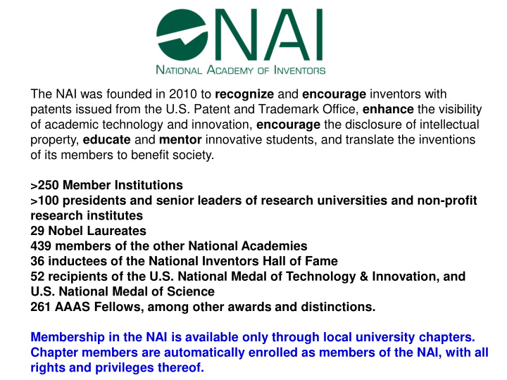 the nai was founded in 2010 to recognize and encourage