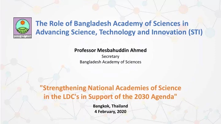 the role of bangladesh academy of sciences in