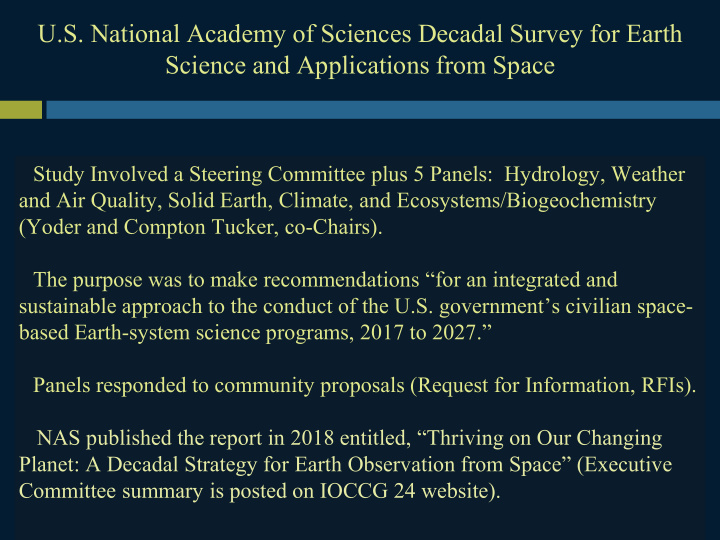 u s national academy of sciences decadal survey for earth