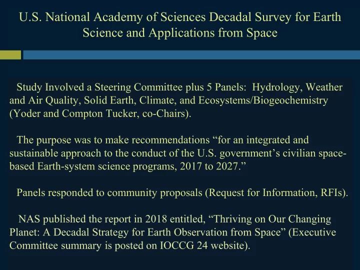 u s national academy of sciences decadal survey for earth