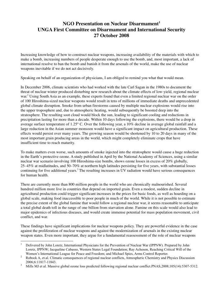 unga first committee on disarmament and international