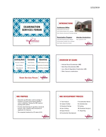 EXAMINATION  Conference Office  SERVICES FORUM Dalene Paull, Executive Director Lauren Thomas,