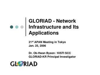 GLORIAD - Network  Infrastructure and Its  Applications 21 st APAN Meeting in Tokyo  Jan. 25, 2006