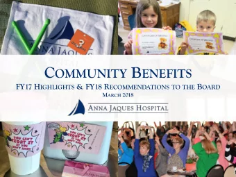 Community Benefits Program at Anna Jaques Hospital  CBAC  Continuation of the three-year plan for