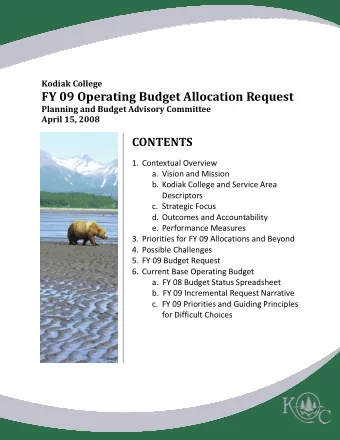 FY 09 Operating Budget Allocation Request Planning and Budget Advisory Committee April 15, 2008