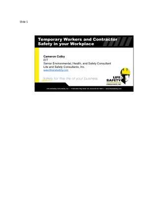 Temporary Workers and Contractor  Safety in your Workplace  Cameron Colby  EIT  Senior