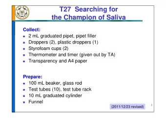 T27  Searching for  the Champion of Saliva  Collect:  2 mL graduated pipet, pipet filler