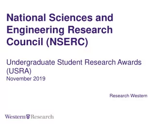 National Sciences and  Engineering Research  Council (NSERC)  Undergraduate Student Research Awards