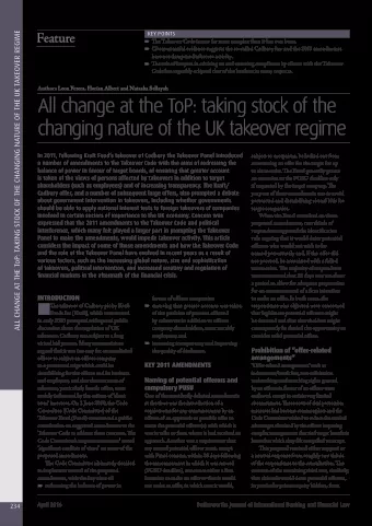 All change at the ToP: taking stock of the  changing nature of the UK takeover regime  In 2011,