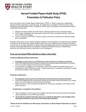 Harvard Football Players Health Study (FPHS)  Presentation &amp; Publication Policy  Due to the