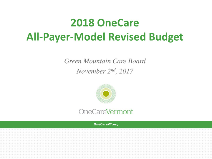 all payer model revised budget