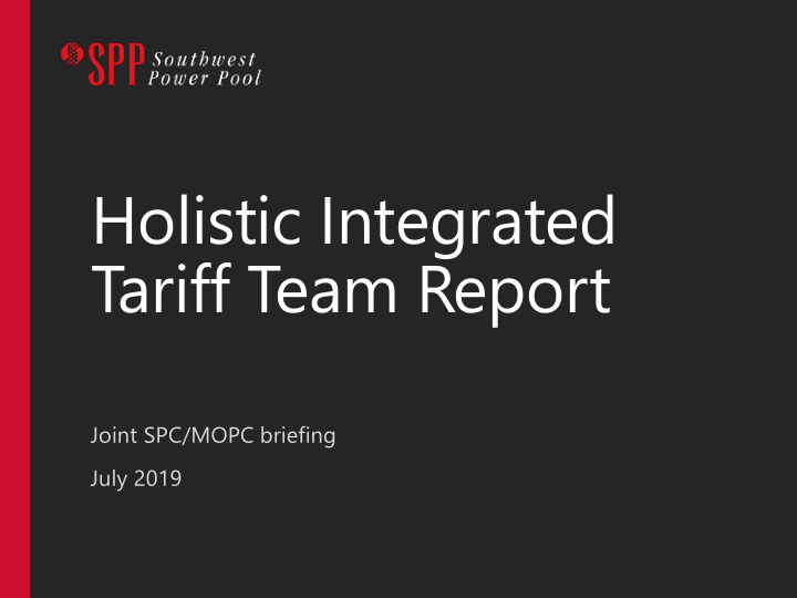 holistic integrated tariff team report