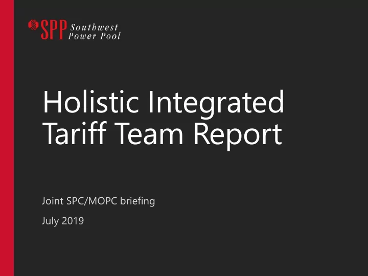 holistic integrated tariff team report
