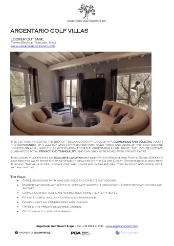 ARGEN  RGENTARIO  TARIO GOL  GOLF VILLA  VILLAS  LOCK  OCKER C  R COTTAGE  TTAGE Porto Ercole,