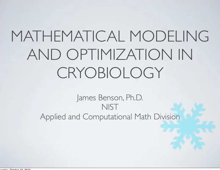 mathematical modeling and optimization in cryobiology