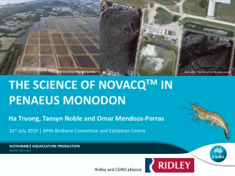 THE SCIENCE OF NOVACQ TM IN  PENAEUS MONODON  Ha Truong, Tansyn Noble and Omar Mendoza-Porras 31 st