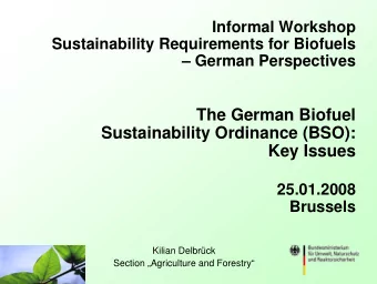 The German Biofuel  Sustainability Ordinance (BSO):  Key Issues  25.01.2008  Brussels  Kilian