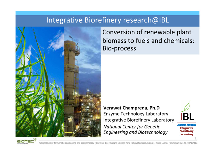integrative biorefinery research ibl