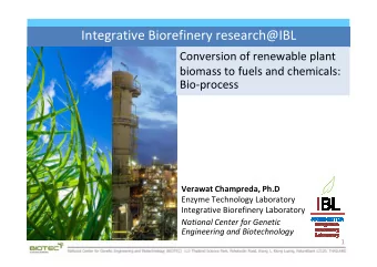 Integrative Biorefinery research@IBL  Conversion of renewable plant  biomass to fuels and