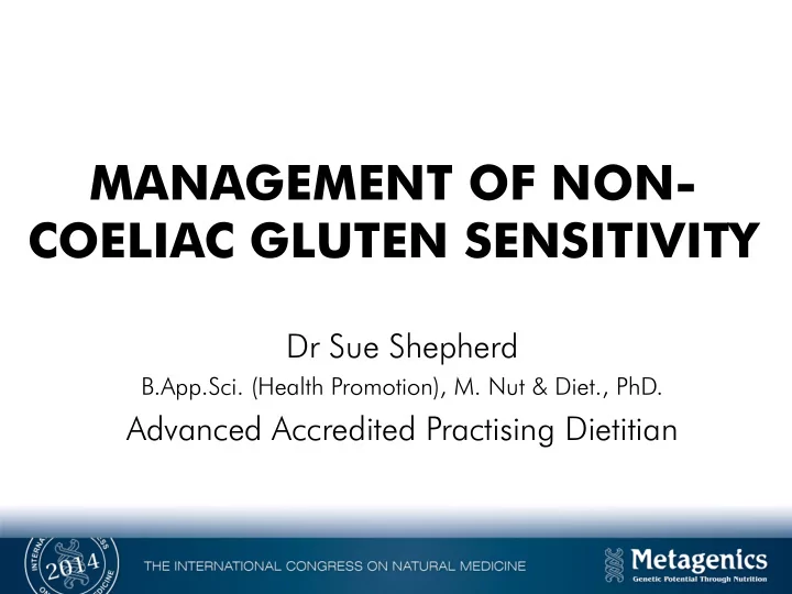 management of non coeliac gluten sensitivity