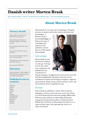 Danish writer Morten Brask  About Morten Brask  |  About The Perfect life of William Sidis