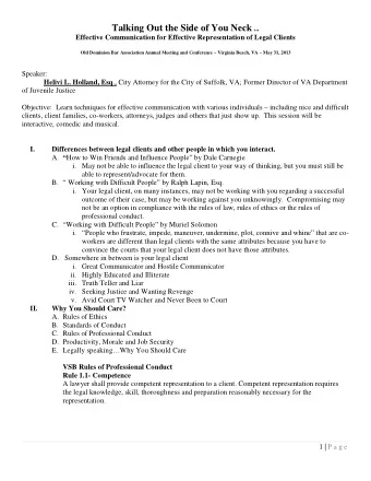 Comment  Legal Knowledge and Skill  Thoroughness and Preparation  [5] Competent handling of a