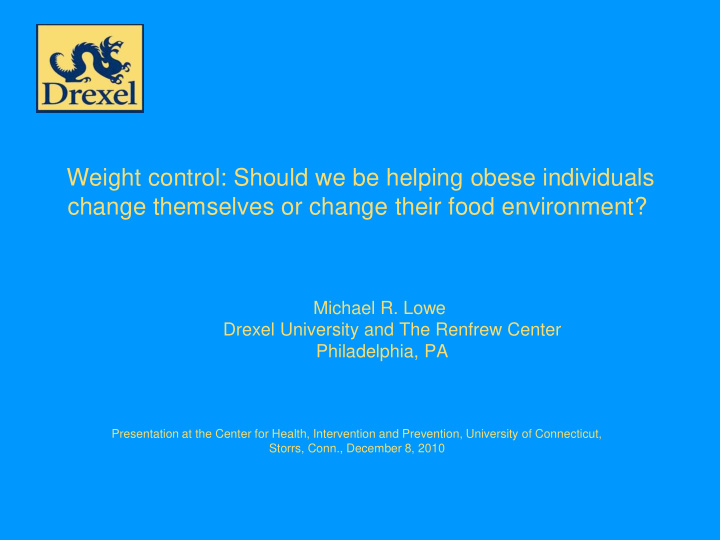 weight control should we be helping obese individuals