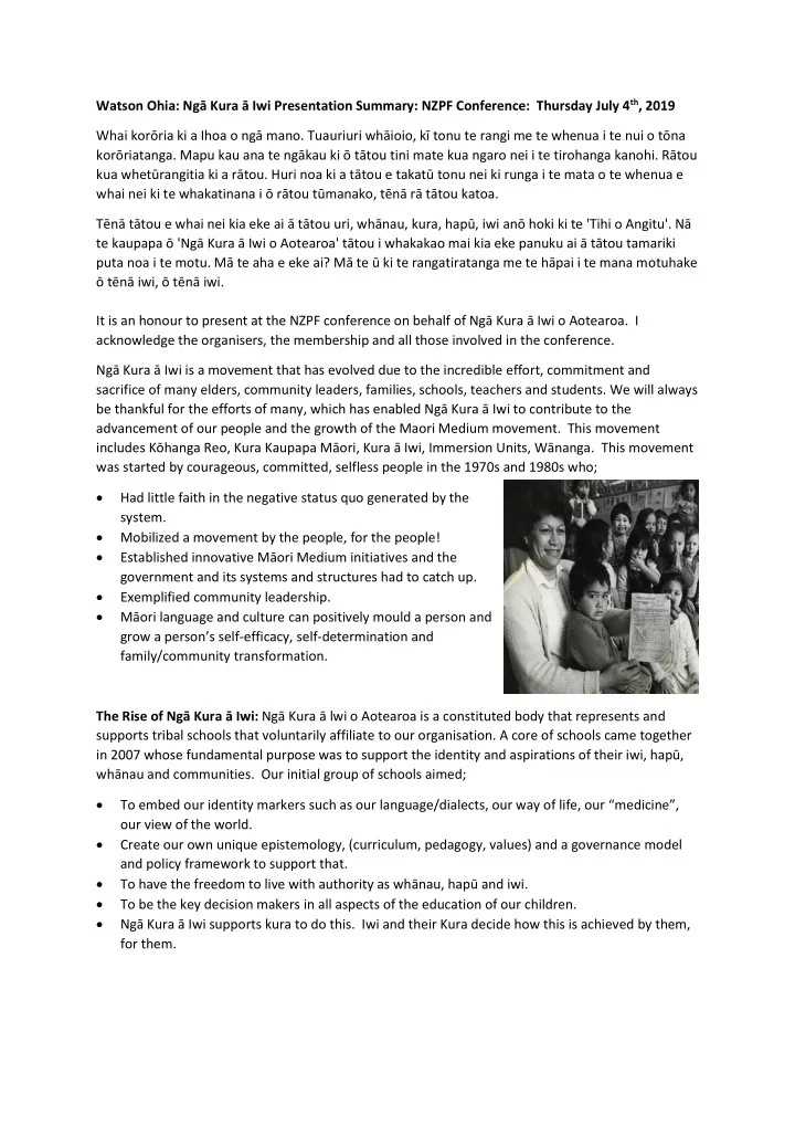 watson ohia ng kura iwi presentation summary nzpf