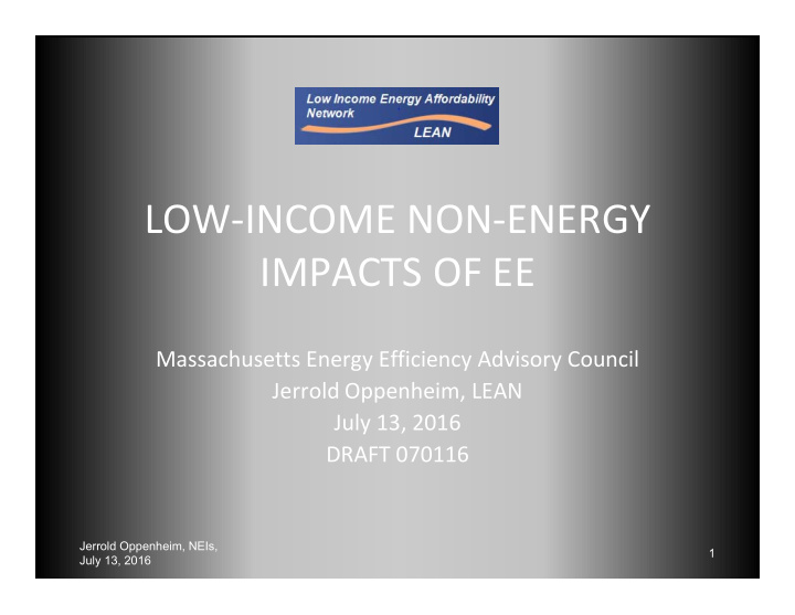 low income non energy impacts of ee