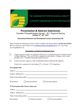 Presentation &amp; Abstract Submission Canadian Phytopathological Society  B.C. Regional Meeting