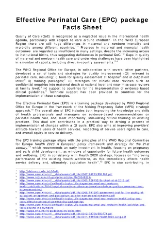 Effective Perinatal Care ( EPC)  package  Facts Sheet  Quality of Care (QoC) is recognized as a
