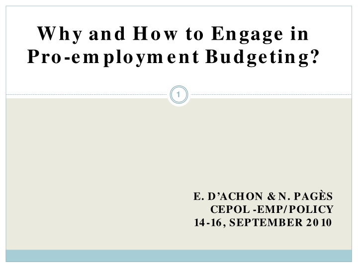 why and how to engage in pro em ploym ent budgeting
