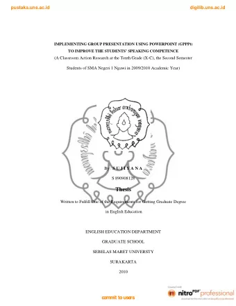 Thesis  Written to Fulfill One of the Requirements for Getting Graduate Degree  in English