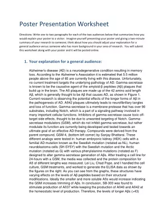 Poster Presentation Worksheet  Directions: Write one to two paragraphs for each of the two