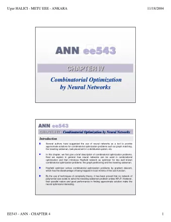 CHAPTER IV  IV  CHAPTER  Combinatorial Optimization  Combinatorial Optimization  by Neural Networks