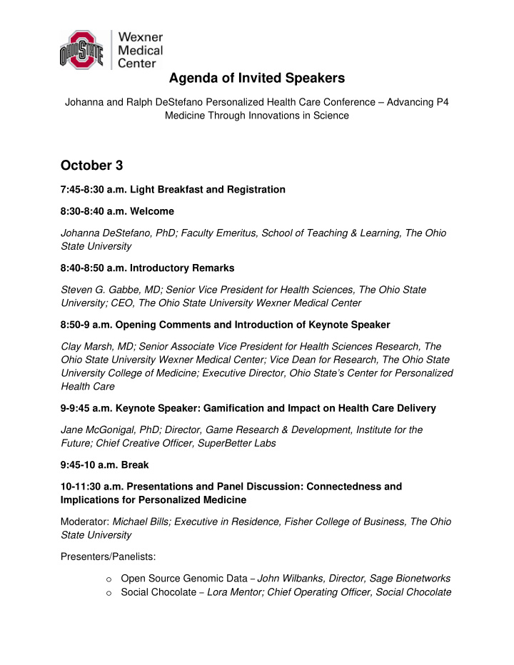 agenda of invited speakers