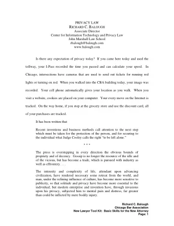 R ICHARD C. B ALOUGH  Associate Director  Center for Information Technology and Privacy Law  John