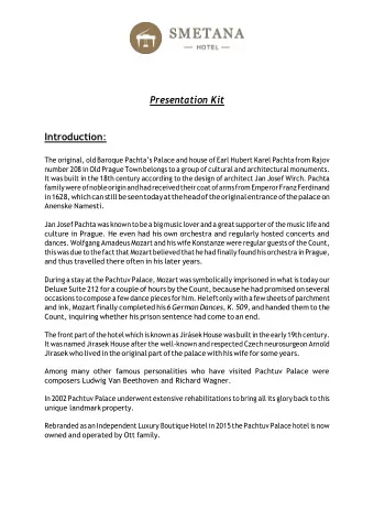 Presentation Kit Introduction : The original, old Baroque Pachtas Palace and house of Earl