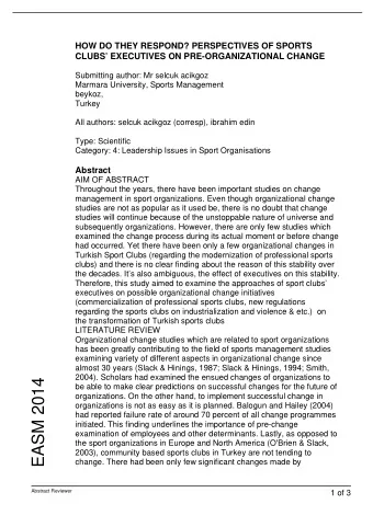 EASM 2014  be able to make clear predictions on successful changes for the future of