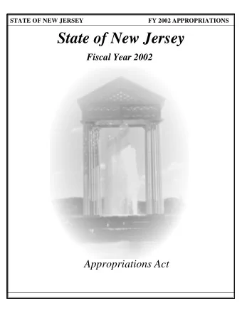 State of New Jersey  Fiscal Year 2002  Appropriations Act  STATE OF NEW JERSEY  FY 2002